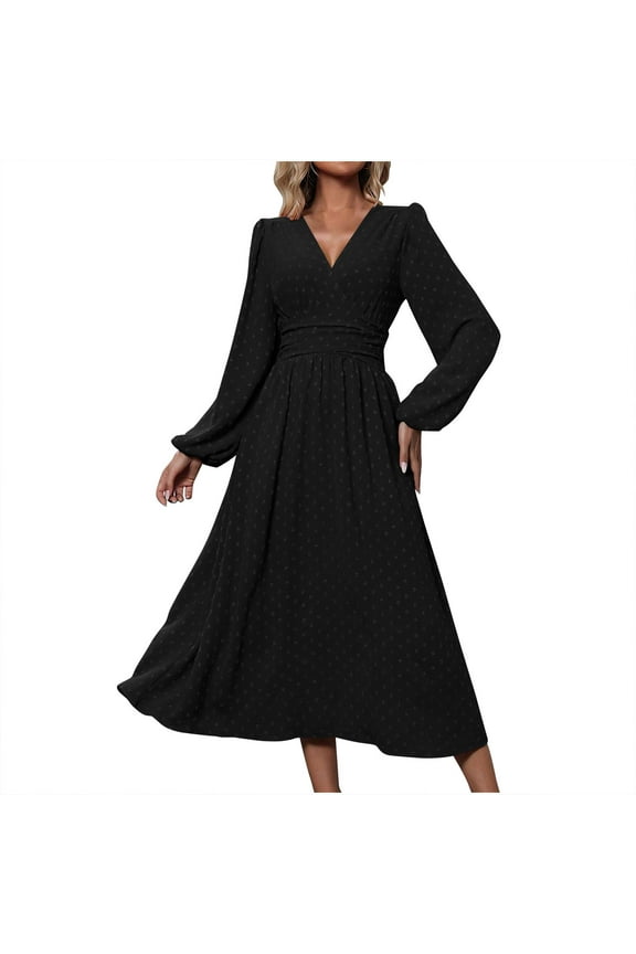 Womens Modest Maxi Dress Long Sleeve Design Soft Fabric Relaxed Silhouette for Daily Errands Black XXL