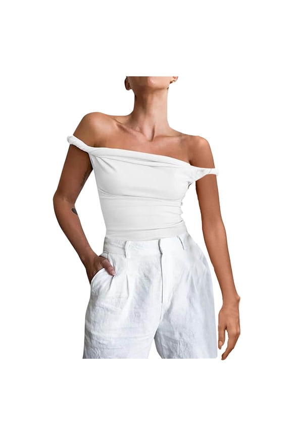 Womens Off Shoulder Casual Tank Top Stylish Lightweight Party Outfit White S