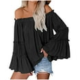 thumbnail image 1 of Sexlip Womens Off The Shoulder Long Bell Sleeve Tops Flared Casual Loose Blouse Black S, 1 of 6