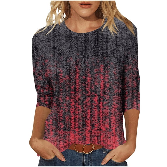 Sexlip Womens Ombre Knit Top 3/4 Sleeve Design Soft Fabric Relaxed Silhouette for Daily Errands Multicolor XXL