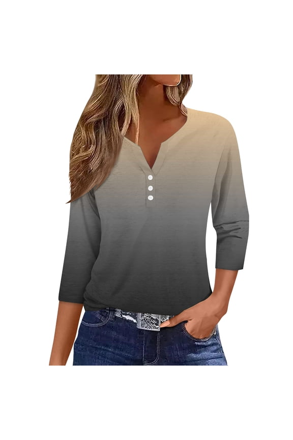 Womens Ombre Print Blouse Button Front Design Lightweight Fabric Relaxed Silhouette for Office Wear Yellow S