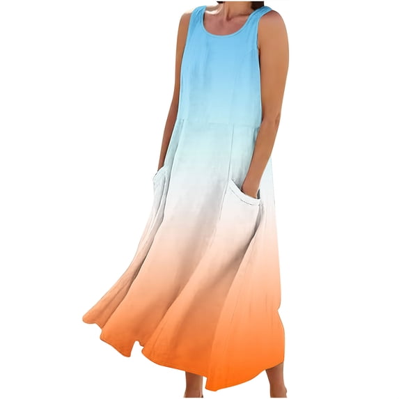 Sexlip Womens Ombre Print High Waist Flowy Maxi Dress Lightweight Breathable Pool Party Holiday Dress Orange XXL