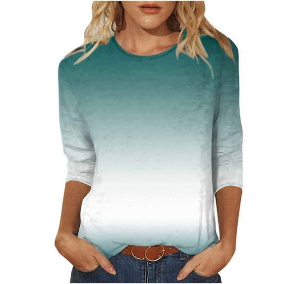 Sexlip Womens Ombre Print Tee Short Sleeve Design Breathable Fabric Relaxed Silhouette for Daily Errands Green XL