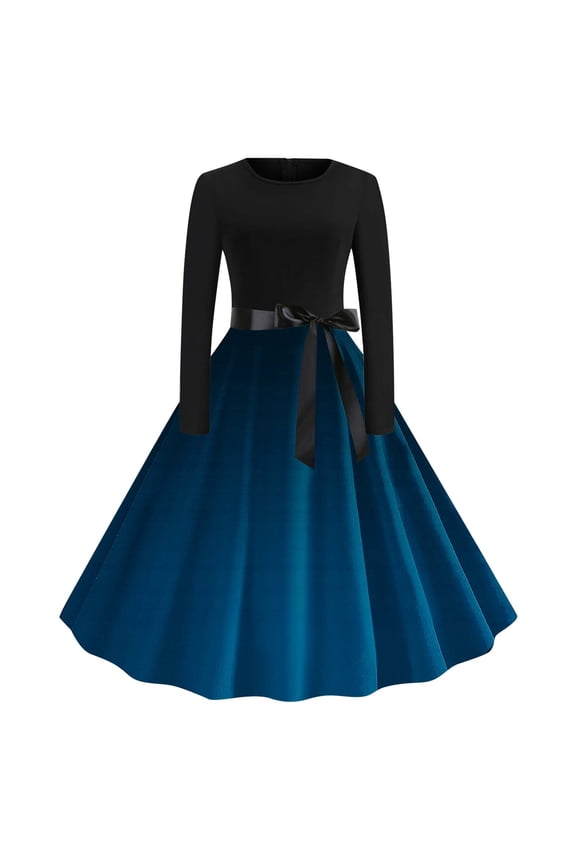 Womens Ombre Print V Neck Puff Sleeve Swing Maxi Dress Flowy Elegant Wedding Guest Evening Dress Blue XXL