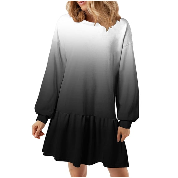 Sexlip Womens Ombre Short Sleeve Mini Dress Crew Neck Design Lightweight Fabric Relaxed Silhouette for Casual Outings Black XL