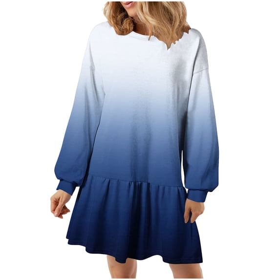 Sexlip Womens Ombre Short Sleeve Mini Dress Crew Neck Design Lightweight Fabric Relaxed Silhouette for Casual Outings Blue M