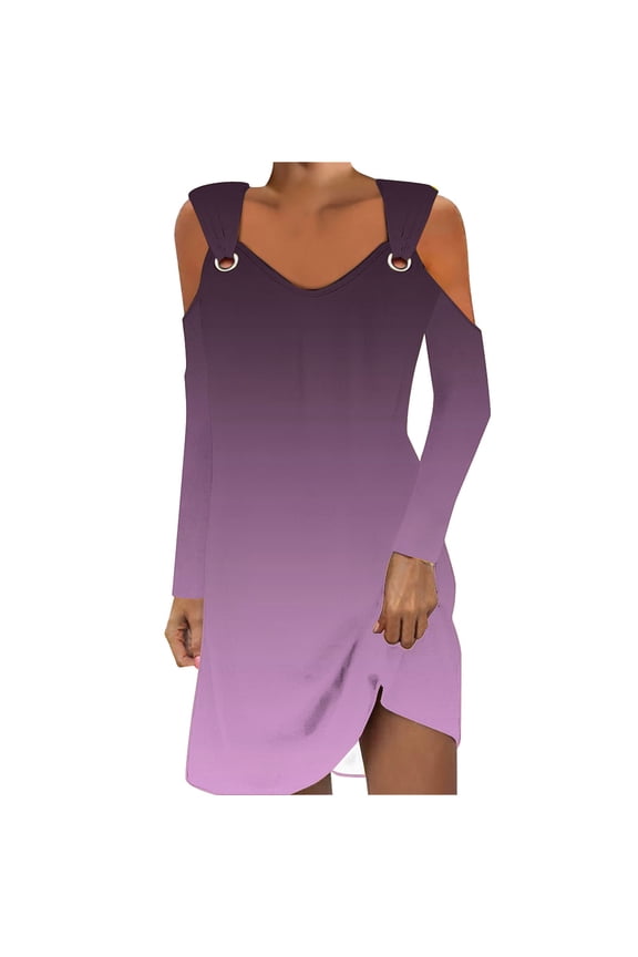 Womens Ombre Sleeveless Dress Ruched Bust Design Stretchy Fabric Relaxed Silhouette for Evening Events Purple L