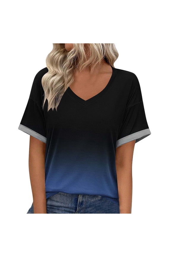 Womens Ombre Tie Dye Blouse V Neck Design Lightweight Fabric Relaxed Silhouette for Stylish Outings Blue XL