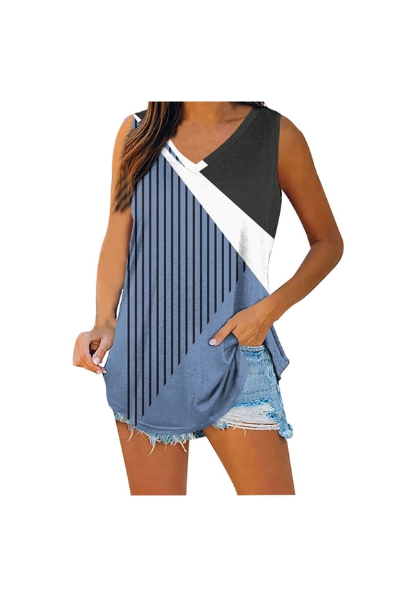 Womens One Shoulder Stripe Casual Tank Top Trendy Lightweight Party Outfit Blue S