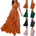 thumbnail image 1 of Sexlip Womens Orange Chiffon Midi Dress Ruffle Hem Design Flowy Fabric Relaxed Silhouette for Summer Gatherings Black S, 1 of 10