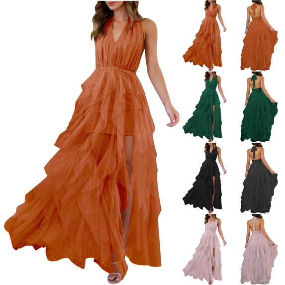 Sexlip Womens Orange Chiffon Midi Dress Ruffle Hem Design Flowy Fabric Relaxed Silhouette for Summer Gatherings Black S