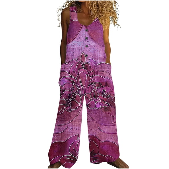 Sexlip Womens Overalls Wide Leg Pants Tie-Dye Print Adjustable Straps Soft Fabric Relaxed Silhouette for Daily Leisure Purple L