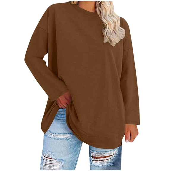 Sexlip Womens Oversized Blouse Long Sleeve Split Hem Design Soft Fabric Relaxed Silhouette for Casual Wear Brown XXXL