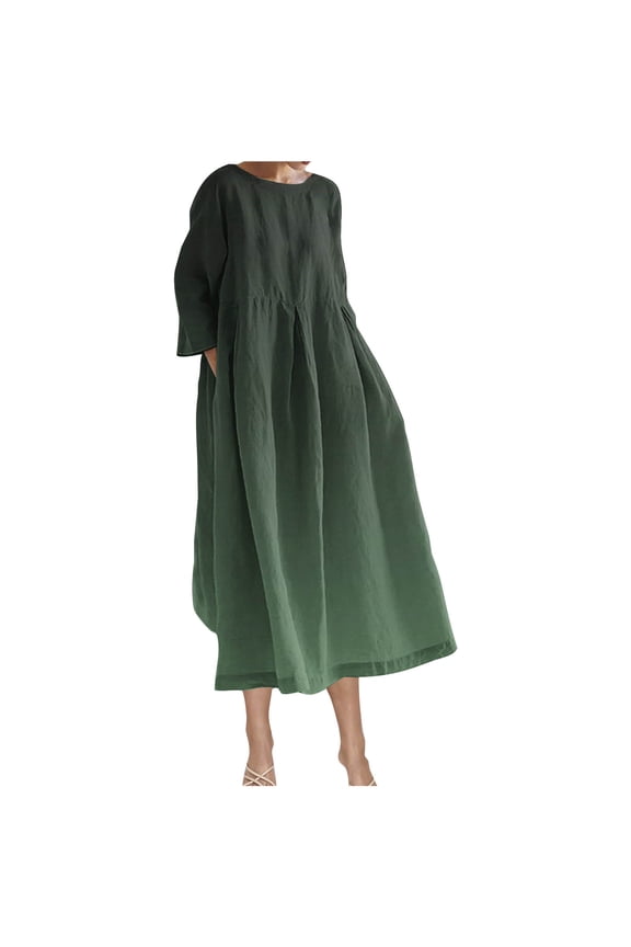 Womens Oversized Linen Maxi Dress V Neck Design Breathable Fabric Relaxed Silhouette for Home Wear Green L