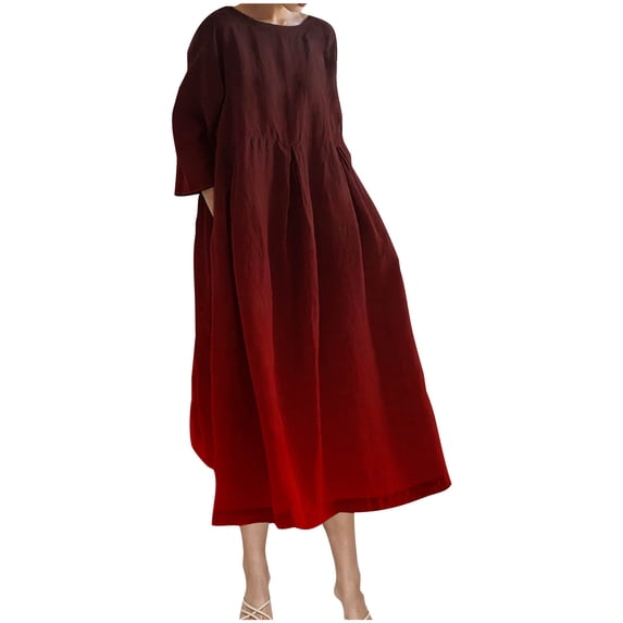 Sexlip Womens Oversized Linen Maxi Dress V Neck Design Breathable Fabric Relaxed Silhouette for Home Wear Red S