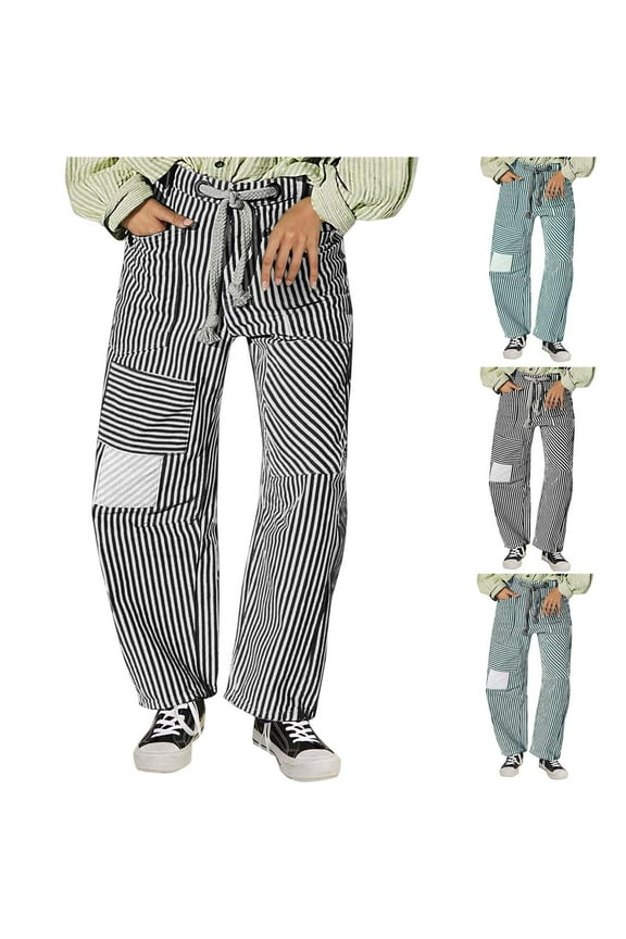 Womens Patchwork Pants Mix Pattern Detail Relaxed Silhouette Soft Fabric for Daily Wear Black L