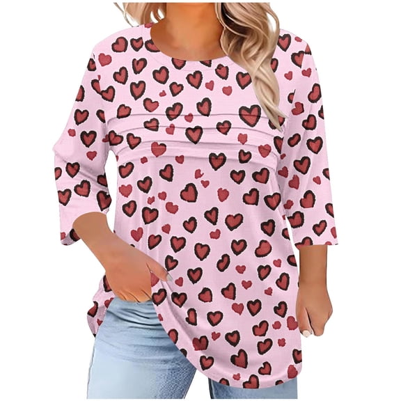 Sexlip Womens Plaid Henley Shirt 3/4 Sleeve Button Front Casual Loose Fit Fall Tops Checkered Blouse Tunic Pink XXXL
