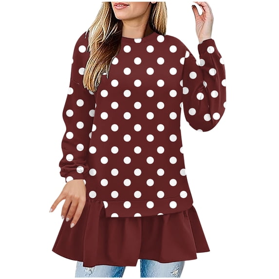 Sexlip Womens Polka Dot Blouse Long Sleeve Ruffle Design Soft Fabric Relaxed Silhouette for Daily Lounge Red XXL