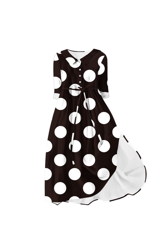 Womens Polka Dot Midi Dress Bow Decor Design Flowy Fabric Relaxed Silhouette for Party Events Black XXXXL