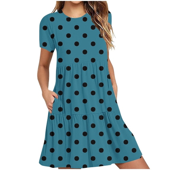 Sexlip Womens Polka Dot Mini Dress Cap Sleeve Design Soft Fabric Relaxed Silhouette for Casual Hangouts Blue XXL