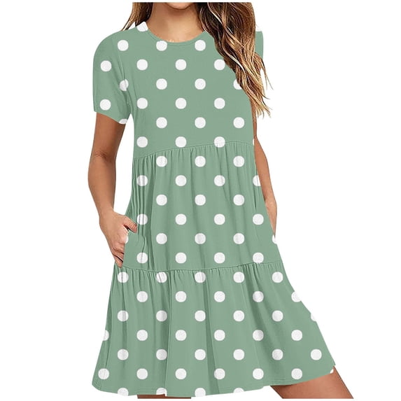 Sexlip Womens Polka Dot Mini Dress Cap Sleeve Design Soft Fabric Relaxed Silhouette for Casual Hangouts Green M