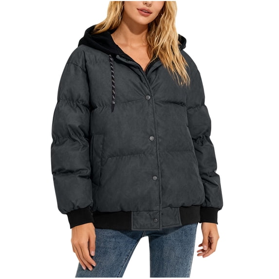 Sexlip Womens Puffer Jacket Winter Warm Coats Hooded Quilted Jackets with Double Pockets Casual Fashionable Parkas Black XL