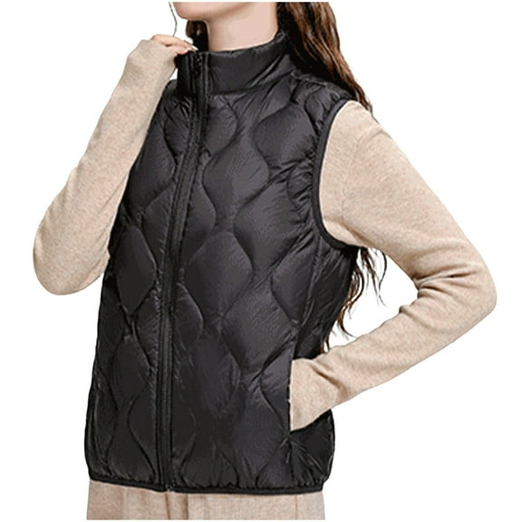 Sexlip Womens Puffer Vest Lightweight Sleeveless Jacket Women Puffy Vest Quilted Coat Solid Plus Size Warm Winter Vests Black XXXL