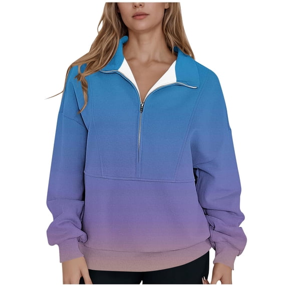 Sexlip Womens Quarter Zip Sweater Oversized Sweatshirt Long Sleeve Sweatshirts Fleece Casual Fall Fashion Pullover Blue XL
