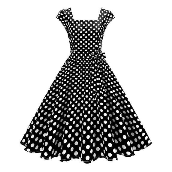 Sexlip Womens Red Polka Dot Fit Flare Dress Square Neck Design Lightweight Fabric Relaxed Silhouette for Party Wear Black M