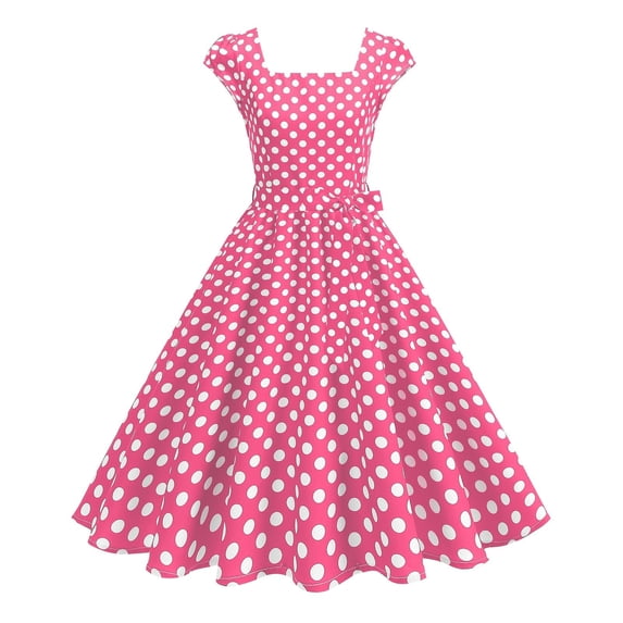 Sexlip Womens Red Polka Dot Fit Flare Dress Square Neck Design Lightweight Fabric Relaxed Silhouette for Party Wear Pink XL