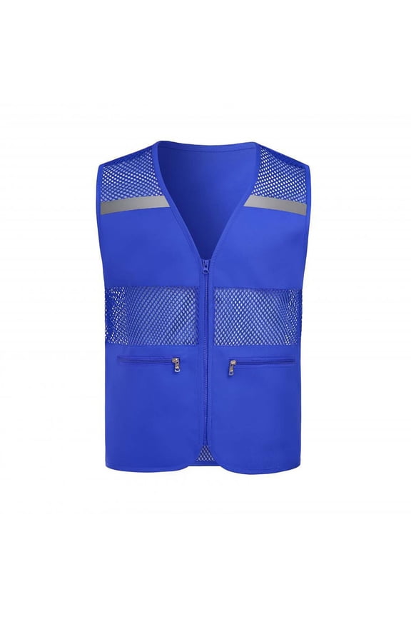 Womens Reflective Stripe Mesh Sleeveless Safety Vest High Visibility Breathable Workwear Outfit Blue XXXXL