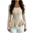 thumbnail image 1 of Sexlip Womens Round Neck Blouse Long Sleeve Peplum Hem Design Ribbed Fabric Slim Silhouette for Evening Occasions Beige M, 1 of 9