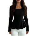 thumbnail image 1 of Sexlip Womens Round Neck Blouse Long Sleeve Peplum Hem Design Ribbed Fabric Slim Silhouette for Evening Occasions Black XL, 1 of 6