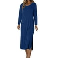 thumbnail image 1 of Sexlip Womens Ruched Wrap Midi Dress Long Sleeve Design Stretchy Fabric Relaxed Silhouette for Office Wear Blue XXL, 1 of 7