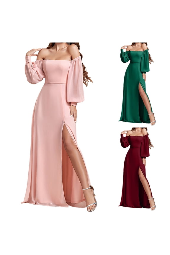 Womens Ruffled Midi Dress Puff Sleeve Design Soft Fabric Relaxed Silhouette for Formal Events Green L