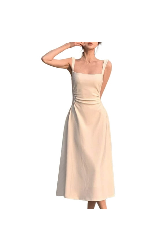 Womens Satin Slip Midi Dress Open Back Design Silky Fabric Relaxed Silhouette for Stylish Gatherings White M