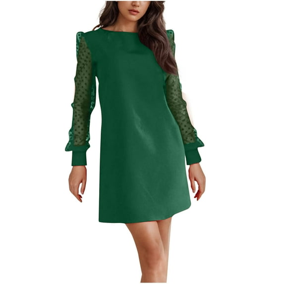 Sexlip Womens Short Dress Long Sleeve Mesh Design Soft Fabric Relaxed Silhouette for Casual Outdoor Green L