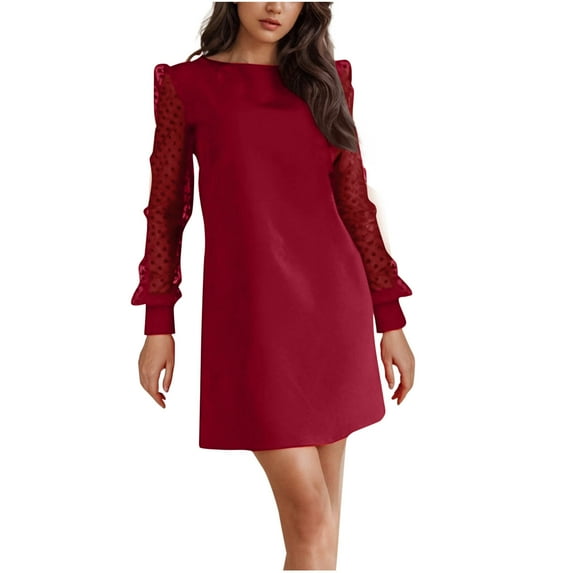 Sexlip Womens Short Dress Long Sleeve Mesh Design Soft Fabric Relaxed Silhouette for Casual Outdoor Red XXL