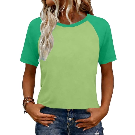 Sexlip Womens Short Sleeve Color Block Crew Neck T Shirt Contrast Sleeve Design Breathable Fabric Relaxed Silhouette for Brunch Outings Green L