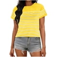 thumbnail image 1 of Sexlip Womens Short Sleeve Crew Neck T Shirt Striped Print Design Lightweight Fabric Casual Silhouette for Daily Errands Yellow L, 1 of 6