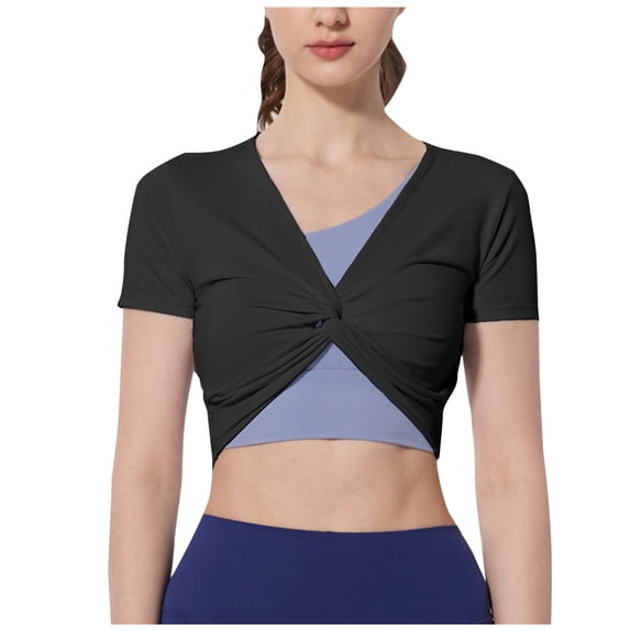 Sexlip Womens Short Sleeve Crop Top Form Fitting Design Stretchy Fabric Casual Silhouette for Night Out Black S