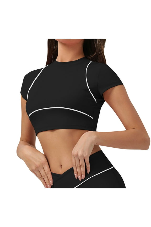 Womens Short Sleeve Crop Top Form Fitting Design Stretchy Fabric Casual Silhouette for Night Out Black XL