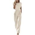 thumbnail image 1 of Sexlip Womens Short Sleeve Jumpsuit Pants High Waist Ruched Design Soft Fabric Comfortable Silhouette for Daily Wear Beige S, 1 of 5