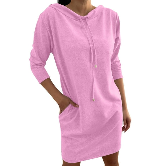 Sexlip Womens Short Sleeve Midi Dress Crew Neck Design Stretchy Fabric Relaxed Silhouette for Office Wear Pink XXXL