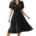 thumbnail image 1 of Sexlip Womens Short Sleeve Midi Dress Floral Print Design V Neck Tie Waist Flared Skirt Casual Silhouette for Brunch Outings Black XXL, 1 of 4