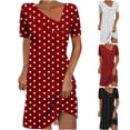 thumbnail image 1 of Sexlip Womens Short Sleeve Mini Dress Polka Dot Design V Neck Wrap Soft Fabric Casual Silhouette for Brunch Outings Black L, 1 of 6