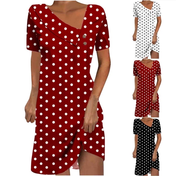 Sexlip Womens Short Sleeve Mini Dress Polka Dot Design V Neck Wrap Soft Fabric Casual Silhouette for Brunch Outings Black L
