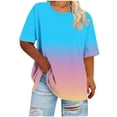 thumbnail image 1 of Sexlip Womens Short Sleeve Ombre Crew Neck T Shirt Gradient Design Soft Fabric Relaxed Silhouette for Beach Days Blue XXL, 1 of 6