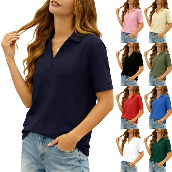 Sexlip Womens Short Sleeve Shirt Collar Button Design Durable Fabric Casual Silhouette for Office Wear Green L