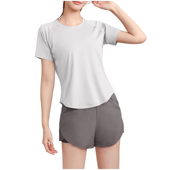 Sexlip Womens Short Sleeve Solid Crew Neck T Shirt Stretchy Fabric Form Fitting Design Casual Silhouette for Casual Hangouts White XL